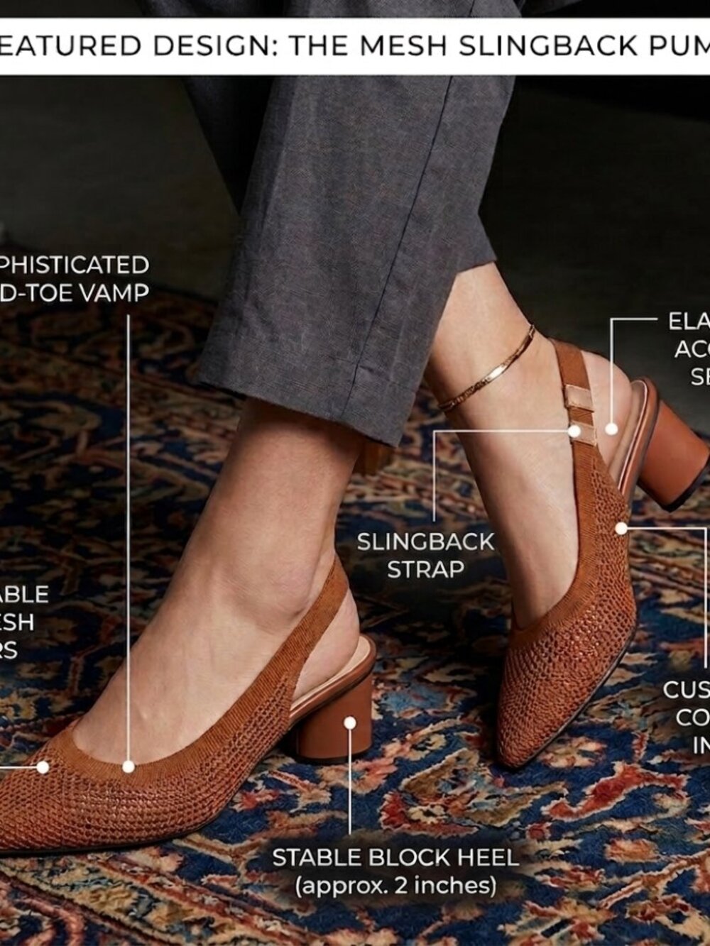 Fabric Cognac Sling Back Women's Shoes